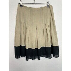 Tahari Size 4 Colorblock Pleated A-Line Skirt Tan Black Mid Rise Cotton Lined